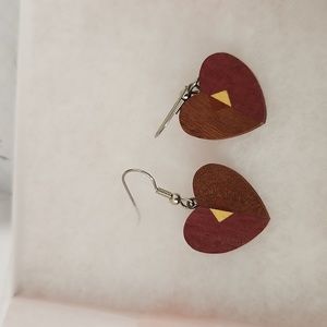 Wooden heart earrings.